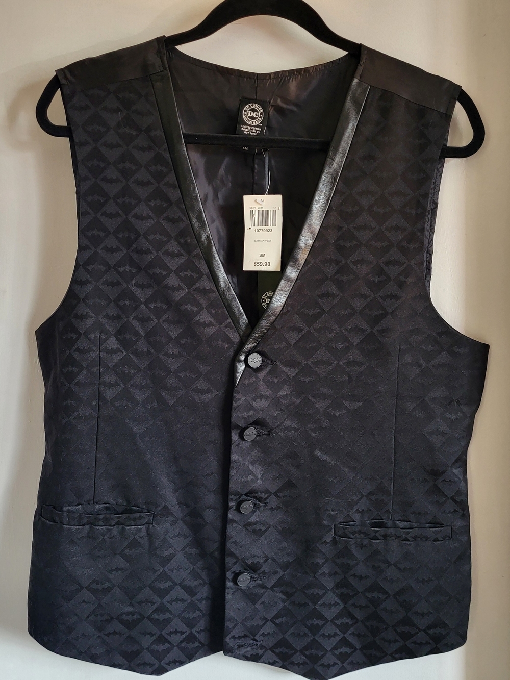 DC Comics Batman Black Satin Vest with Faux Leather Trim